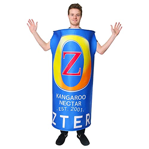 Adults Beer Can Costume - Large Blue Ozters Lager Can with Kangaroo - Mens Womens Funny Novelty Stag Night Fancy Dress