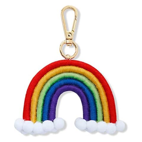 LVOPO Boho Rainbow Keychain, Macrame Rainbow Keyrings Keychains, Macrame Rainbow Bag Charms Bag Tag, Boho Keyring Cover