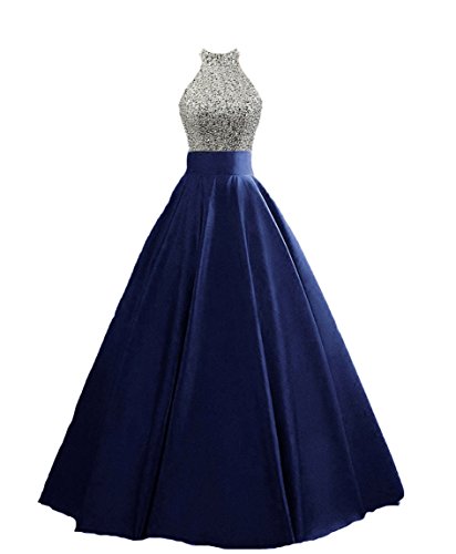 HEIMO Women's Keyhole Back Sequin Evening Party Gowns Beaded Formal Prom Dresses Long H123 18W Navy