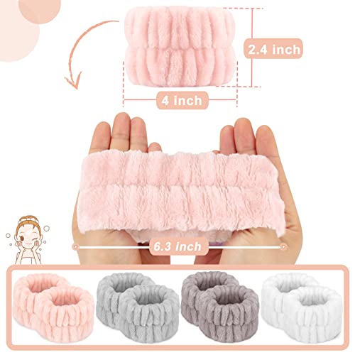 Image of Crosize 8 Pcs Microfiber Spa Wrist Bands for Women's Washing Face, Absorbent Face Washing Wristbands, Yoga Practitioners, Fast Drying, Set of 4 Colors