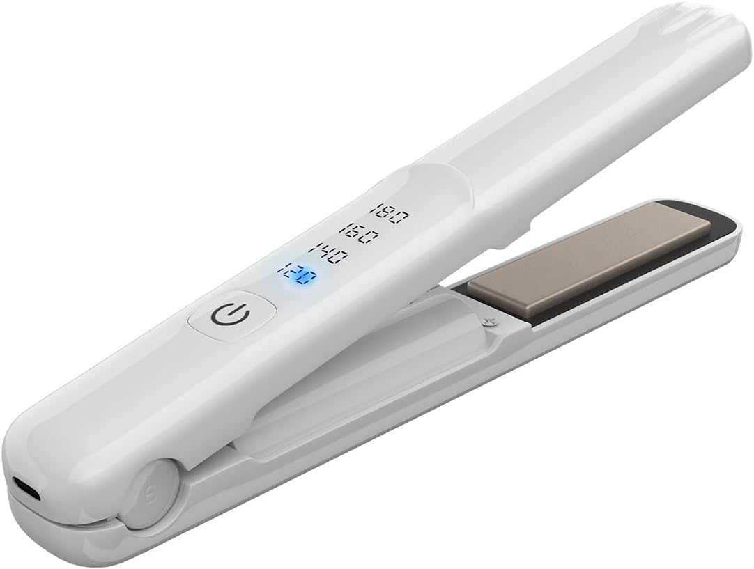Cordless Hair Straightener and Curler, 2 in 1 Portable Straightening Mini Hair Styler for Travel 20s Fast Heating,USB-C Rechargeable,Lightweight On-The-Go, Gift for Women (White)