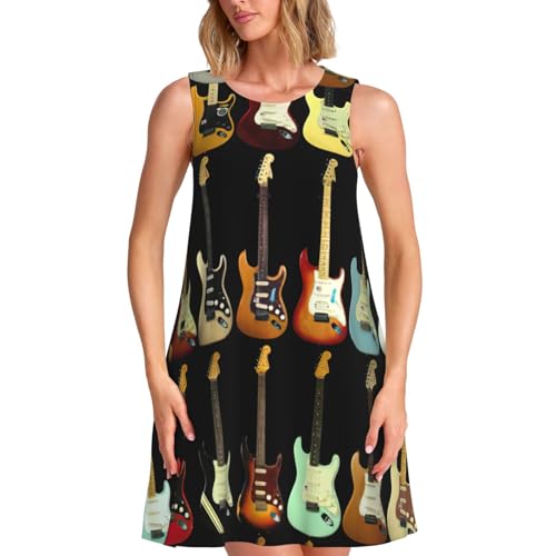 Robe d'été guitare sans manches avec poches fonctionnelles pour femme