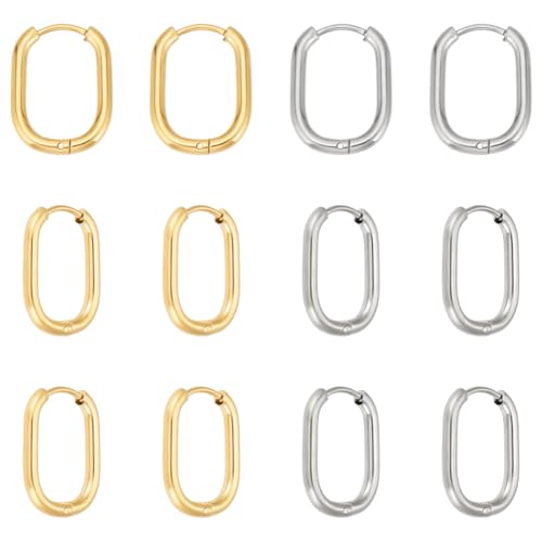 UNICRAFTALE 6 Paar 2 Farben Edelstahl Huggie Creolen 16.5mm Ovale Endlos Gold Huggie Ohrringe Sleeper Piercing Ohrringe Kleine Creolen Set Für DIY Ohrringherstellung