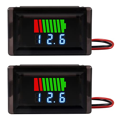 Image of 2pcs Battery Voltage Monitor, 2 in 1 Universial Battery Status Monitor 12V-60V, Waterproof Red Display LED Tester Voltmeter.