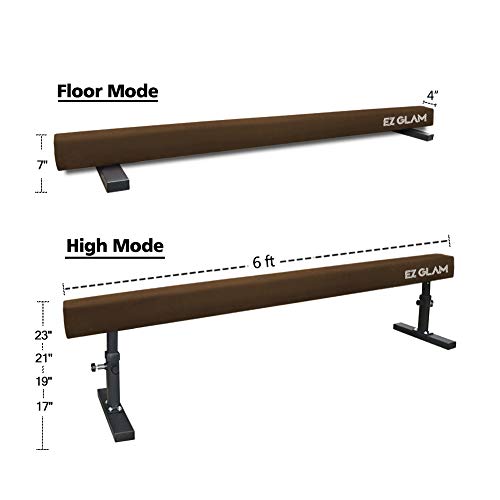 EZ GLAM Gymnastics Adjustable Balance Beam 8 Ft 6Ft Wood Core Skill Performance Home Training Gymnastics Equipment (Brown, 6.00)