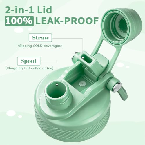Image of 32 oz Insulated Water Bottle with Leak-proof 2-in-1 Straw and Spout Lid,Stainless Steel Sports Water Bottle with Handle,Double Wall Vacuum Metal Water Flask for Travel Camping School(Bird Tree,1)
