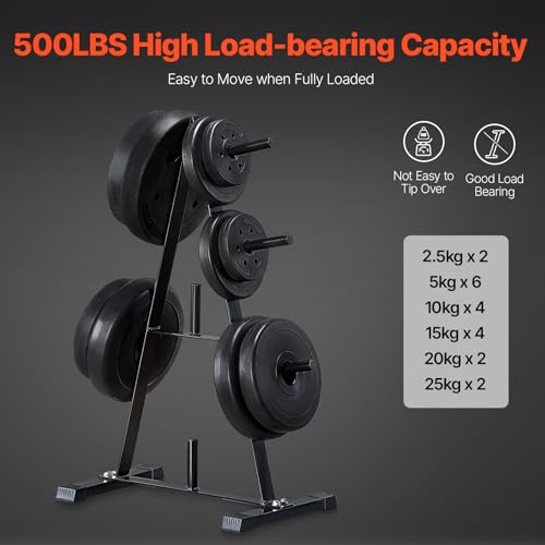 VEVOR Weight Plate Rack, A Frame Weight Plate Tree for 1-Inch Weight Plates, Standard Weight Plate Tree, 500 lbs Load Capacity Weight Storage Holder, Home Gym Barbell Rack Storage Stand, Black - Image 2