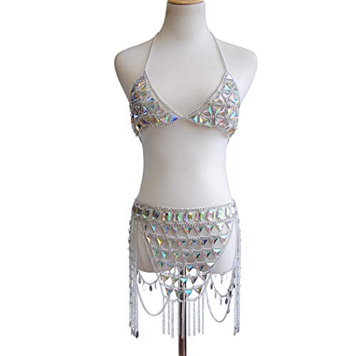 CanB Rhinestone Body Chain Suit Boho Body Waist Belly Chain Skirt Crystal Body Chain Bra top Festival Jewelry for Women and Girls (Ⅰ) - Image 3