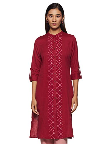 Image of Amazon Brand - Tavasya Women's Cotton Regular Kurti (TAVCORE02 Red /Beige Medium
