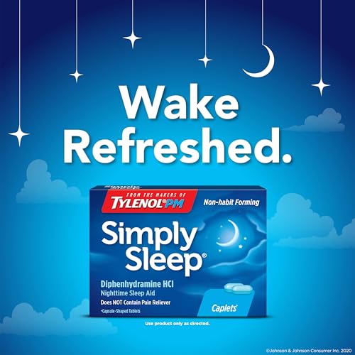 tylenol simply sleep nighttime sleep aid caplets 25 mg diphenhydramine hcl non-habit forming sleep aid for adults 100 count