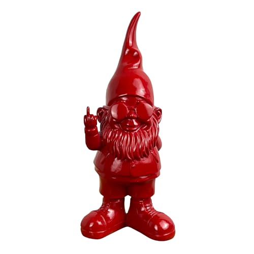 Alfie Francis 26.5cm Tall Modern Funky Bright RED Rude Gnome Living Room Ornament Gonk Middle Finger Up Yours F OFF Resin Statue for Home and Garden