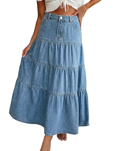 EMMIOL Long Jean Skirt for Women - Mid High Waisted...