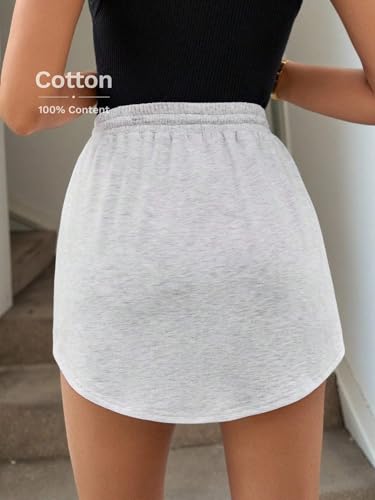 EARKOHA 2025 Skirts for Women Women's Summer Drawstring Elastic Waist Pocket Lined Casual Vacation Comfortable Sports Sweatshirt Skirt Light Grey S2