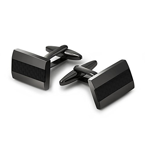 Mr.Van Black Rhodium Plated Cufflinks - Carbon Fiber & Copper Design - 18x12mm Matte Black Steampunk Men's Accessories - Gift Bag Included3