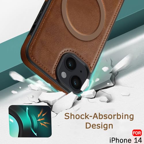 Image of TheGiftKart Genuine Leather Finish Back Cover Case for iPhone 14 | Shockproof Design | Raised Edges for Camera & Screen Protection | Stunning Minimalist Design Case Cover (MagSafe Compatible, Brown)