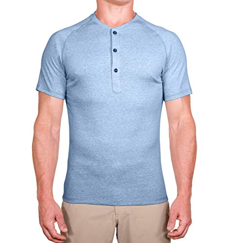 CC Slim Fit Short Sleeve Henley Shirts for Men | Ultra Soft Fitted Mens Henley Light Blue