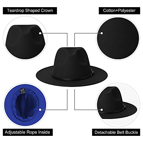 Image of Classic Fedora Hat Flat Top Hat Felt Pork Pie Hat Wide Brim Church Derby Cap for Women and Men