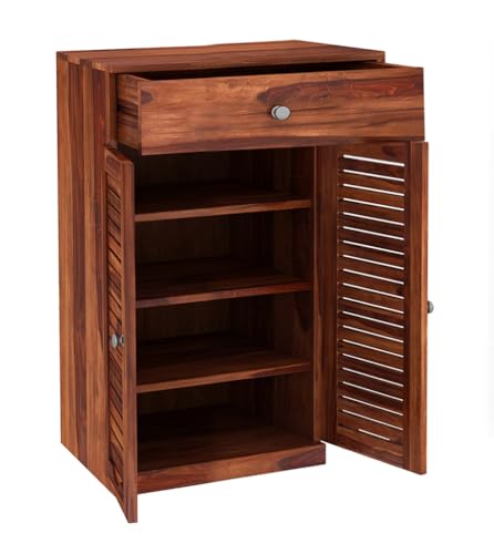 Image of The Attic Evora Shoerack, Shoe Storage Cabinet for Home, Shoe Rack with Seat & Door, Shoe Organizer, Shoe Rack for Home, Honey Matte Finish