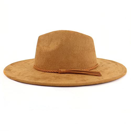 Exvvqoqo Western Suede Hat Panama Hat Outdoor Hats Wide Brim Fedora Hats For Women And Men Moshen-Jp003 Khaki #TOP4