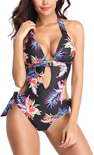 One Piece Swimsuits for Women Cutout Tie Back and Side Monokini Halter Bathing Suits Plunge Slimming Swimwear