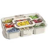 Vassoio per verdure diviso con coperchio e manico, vassoio da portata a 9 scomparti con divisori, contenitori portatili da viaggio per snack, salumi, frutta, verdura, insalata (9 contenitori)