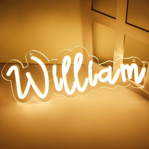 Image of William Name Neon Sign,LED Name William Neon Light for Kids Bedroom,Birthday William Party Decoration,Neon Sign Customizable for Wall Decor,Perfect Name for boy,Size 13.4 * 5.1 inches(JTLD096)
