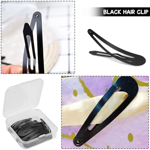 50PCS Black Metal Snap Hair Clips for Women – 2 Inch (5cm) Water Drop Barrettes, Non-Slip Strong Hold Hair Clips with Portable Storage Box for Everyday Styling image 3