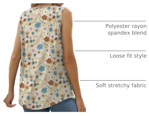 Image of Saloogoe Summer Tank Tops for Women Loose Fit Pleated Square Neck Sleeveless Tops Curved Hem Flowy