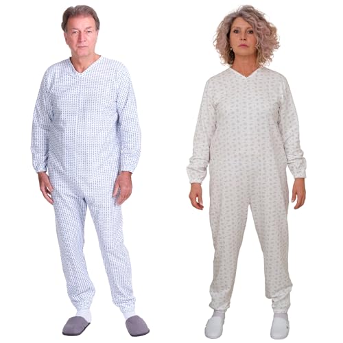 FERRUCCI COMFORT Einteiliger Fleece-Pyjama mit Verschluss auf der Rückseite, 9012-F, Für ältere Menschen, Inkontinenz und Alzheimer, Winter (Frau,...