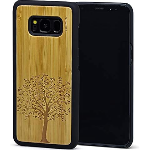 Samsung Galaxy S8 Case - Wood - Real Natural Bamboo or Walnut Wooden Backplate and Shock Absorbing Polycarbonate Protective Bumper (Bamboo Tree) Cover