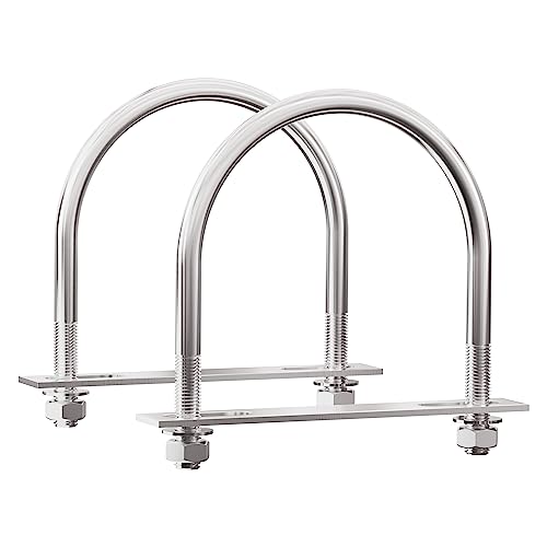 Image of 2 Sets 304 Stainless Steel Round Bend U-Bolts 3.5 inch(89mm) Inner Width 4.84 inch(123mm) Length M10 with Nuts, Frame Plate, Washers, Accessories for Boat Trailer Axle Sailboat Trailer