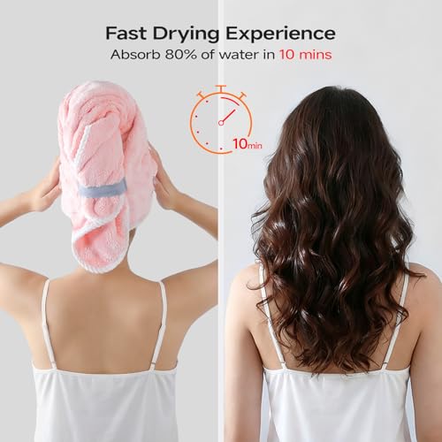 Image of REDKISS 3 Pack Microfiber Hair Towels for Women, Hair Towel Wrap for Long Curly Thick Hair, Quick Dry 280 GSM Hair Drying Towel Wrap with Secure Strap, Soft Anti-Static Microfiber Towels