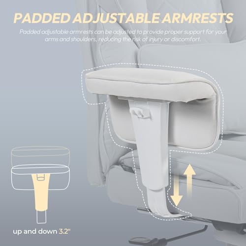 Image of Dowinx Big and Tall Office Chair with Pocket Spring Cushion,High Back Computer Gaming Chairs with Adjustable Armrests,Executive Desk Chairs with Lumbar Support and Footrest,Cloth-White