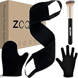 ZOQINI Self Tanning Mitt Kit, Velvety Soft Tanner Mitt, Back Tanning Applicator, Exfoliating Glove, Angled Face Tanner Brush for Sunless Tanning Oil Lotion Mousse Gel (Black 4 Pack, Boxed)