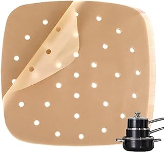 COMNICO Perforowany papier do frytkownicy powietrznej, 100 szt., 20 cm, jednorazowe wkładki do papieru do pieczenia, arkusze filtrujące, forma do ciasta, kwadratowe, niebielone, nieprzywierające, do