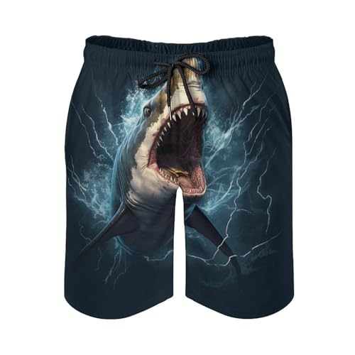 Men's Shark Print Swim Trunks Mesh Lining Bathing Suit Quick Dry Board Shorts3