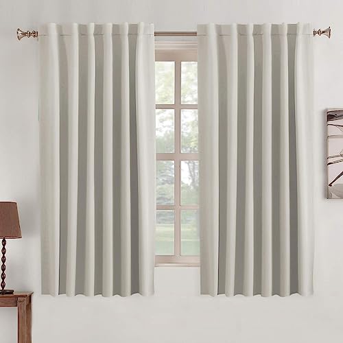 Back Tab Curtains Cream Room Darkening Curtains - Thermal Insulated Window Drapes Short Heavy Duty Soft Rod Pocket Curtain Window Treatments For Nursery Bedroom 2 Panels- Cream Beige-52 W X 63" L #TOP1