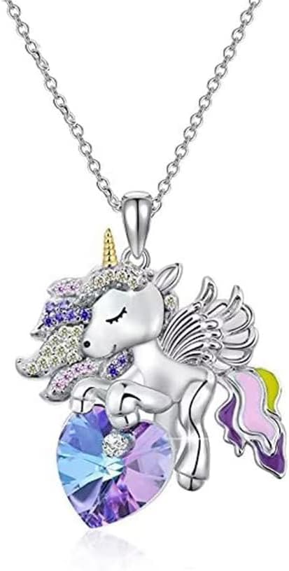 TERRIFI925 Sterling Silver Pendant Necklace, Necklace for Girls Crystal Pendant Necklaces Unicorn Jewelry Gifts for Girls Daughter Granddaughter Niece Birthday