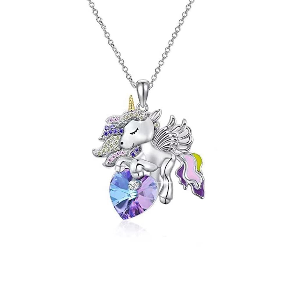 TERRIFI925 Sterling Silver Pendant Necklace, Necklace for Girls Crystal Pendant Necklaces Unicorn Jewelry Gifts for Girls Daughter Granddaughter Niece Birthday