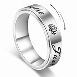 LANJORXU Serene Lotus Fidget Ring: Just Breathe Anxiety Spinner Ring for Women, Floral Pattern Rotating Band for Calm & Focus, 18K Gold Plated Stainless Steel Jewelry Gift (Stainless Steel, 7)