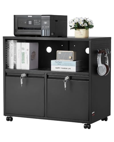 VEVOR Aktenschrank Schubladenschrank mit 2 Schubladen, seitlicher Rollcontainer mit Schloss & verstellbaren Hängestangen, breiter Aufbewahrungsschrank für Schreibwaren Drucker Dokumente (Schwarz)