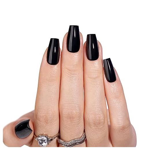 Press on Nails Black - BTArtbox Soft Gel Coffin Fake Nails with Nail Glue, Reusable Opaque Stick on Nails in 15 Sizes - 30 Nail Kit
