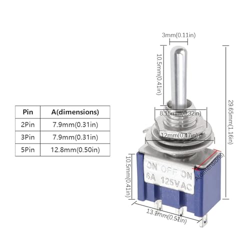 Interrupteur à bascule DPDT MTS-203 ON-OFF-ON 6 broches 5A AC - 5