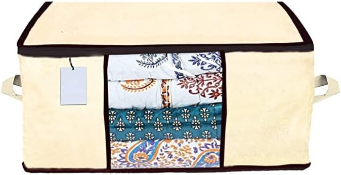 Underbed Storage Bag Storage Organiser Blanket Cover Set of 2 Ivory Dark Brown Extra Large Size