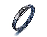 VNOX Pulsera ajustable de cuero trenzado azul para hombre, con mantra inspirador, regalo motivacional para hombres, Adjustable, Sé valiente y sigue adelante, Piedra de lava