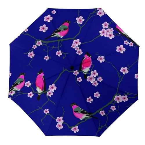 Parapluie automatique compact pliant fleurs roses et oiseaux voyage femme homme