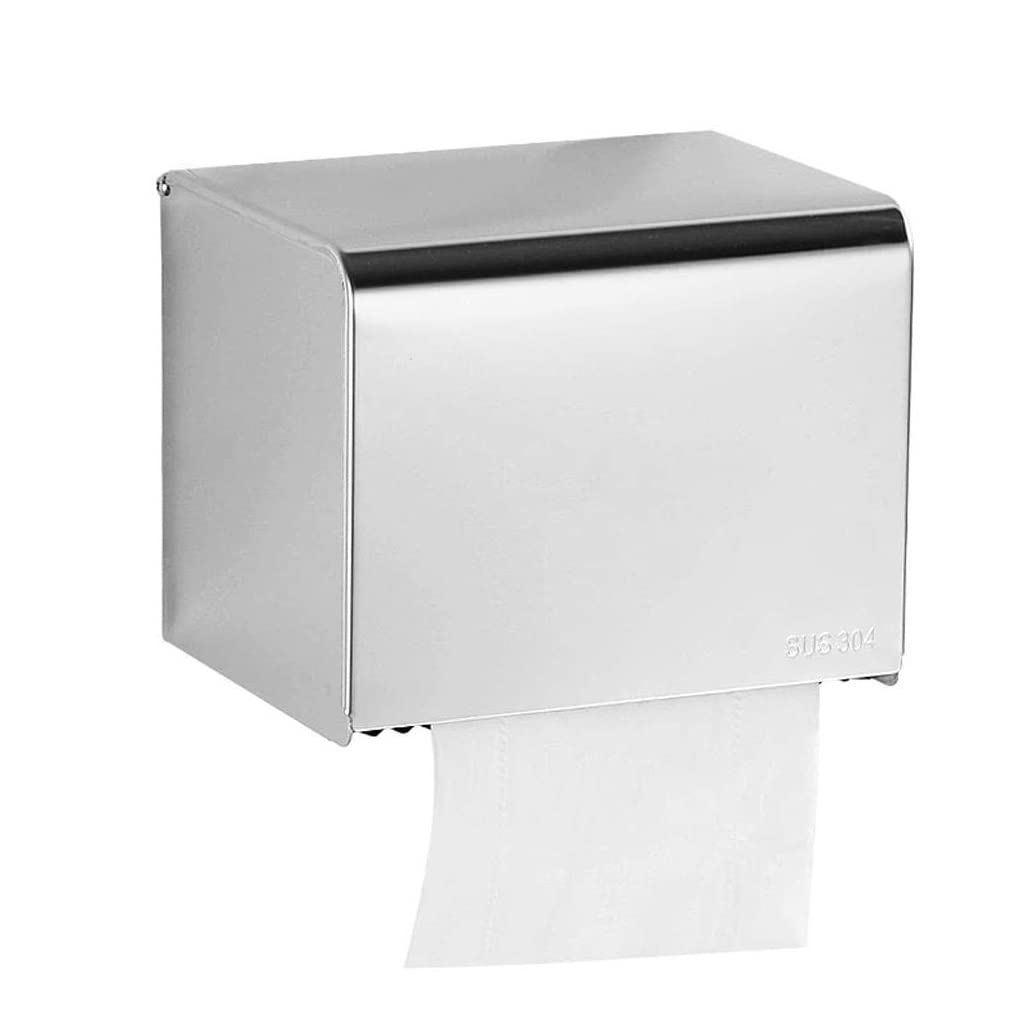 Toilet Paper Roll Dispenser 304 Stainless Steel Bathroom Waterproof Paper Roll Holder Square Tissue Box Rack Toilet Bathroom Kitchen(20x12.5x12.5cm)