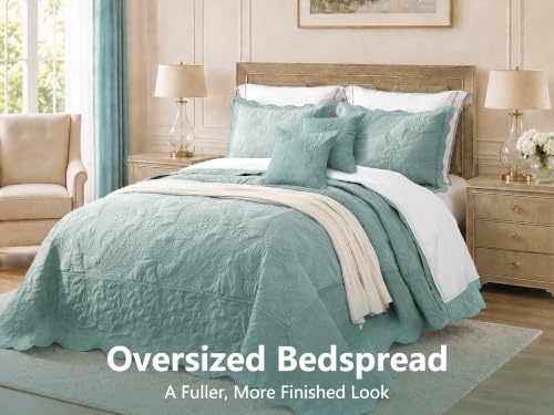 Image of HZ & HY Oversized Queen Bedspreads, Stitched Paisley, Aqua Sky