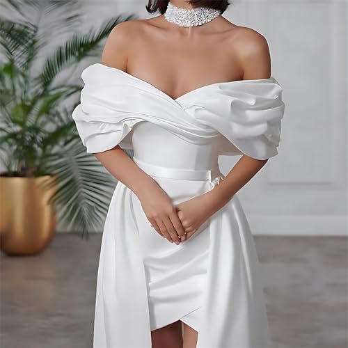 Modest Off Shoulder Short Wedding Dresses for Women Bride Elegant A-Line Bridal Gowns Casual Engagement Dress4