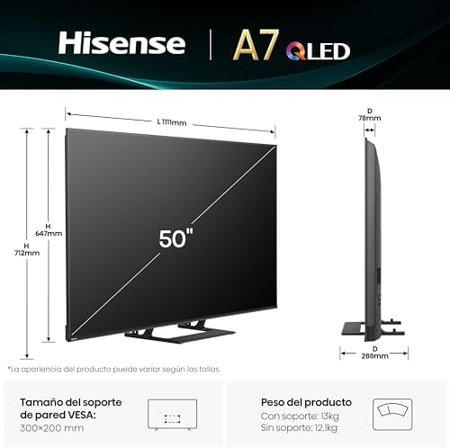 Hisense 50A7Q 50" 4K QLED TV — šoninis vaizdas